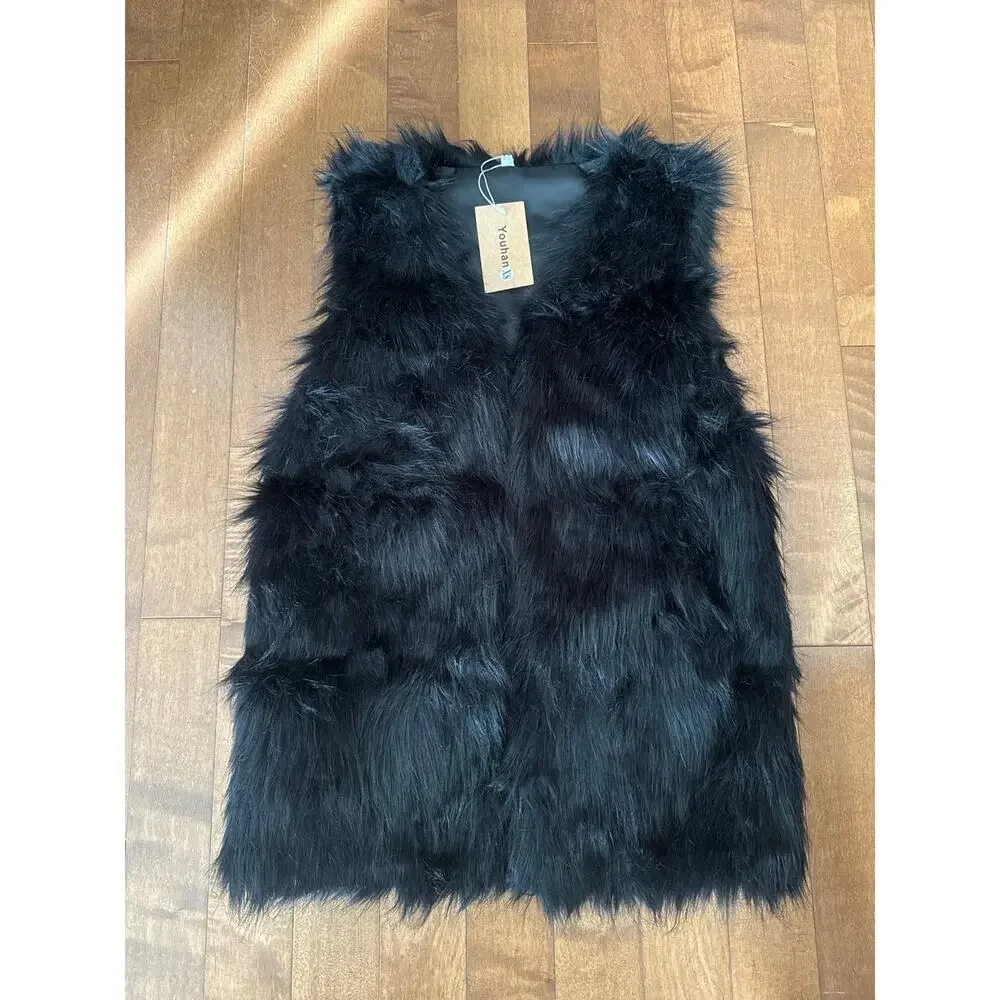 NWT Youhan Women's Faux Fur Vest Coat Sleeveless Jacket size xs